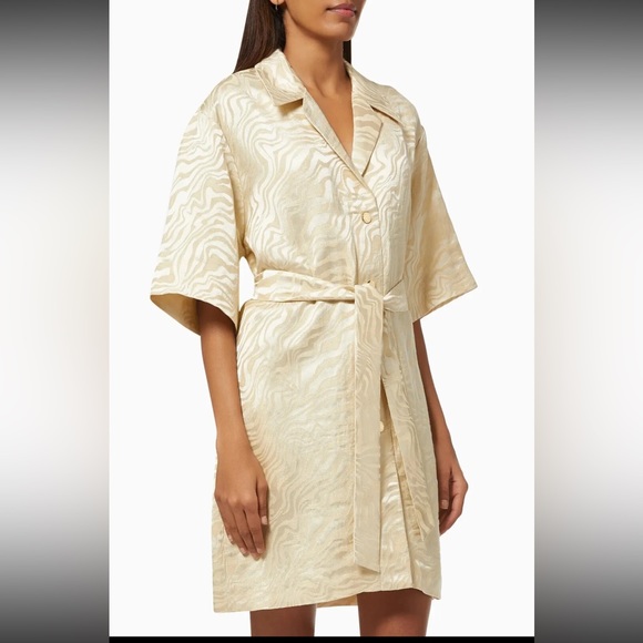 Sandro Dresses & Skirts - $395 Sandro Jacquard Belted Shirt Dress Knee Length Button Cream Medium 34 NWT